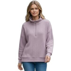 Marc New York Women's Sweater M Purple 1/4 Zip Ribbed Knit Long Sleeve Mock Neck